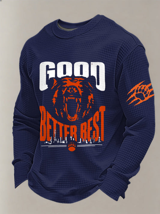 Men's Good Better Best Print Gift For Football Fans Gameday Casual Waffle Long Sleeve T-Shirt