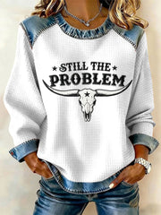 Women's Still The Problem Denim Patchwork Top