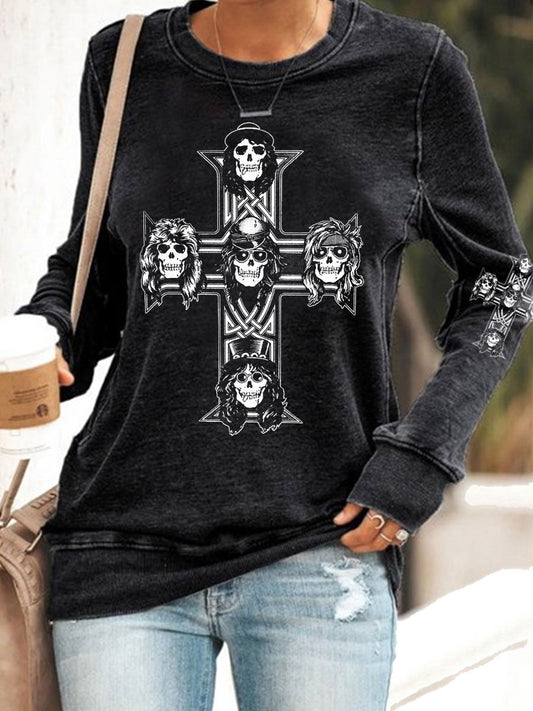 Women's Rock Print Polyester Waisted Sweatshirt