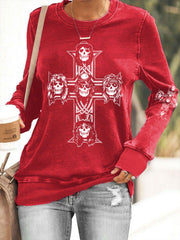 Women's Rock Print Polyester Waisted Sweatshirt