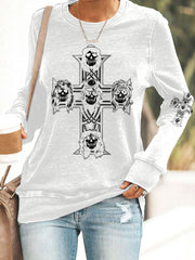 Women's Rock Print Polyester Waisted Sweatshirt