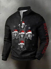 Men's Rock Print Printed Waffle Zip-Up Hoodie