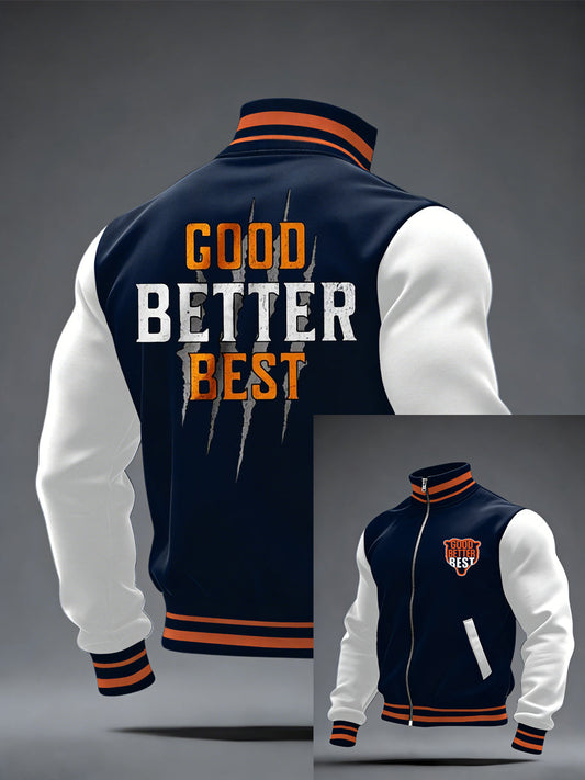 Men's Good Better Best Print Football Fans Gameday Casual Zipper Jacket