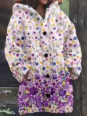 Women's Retro Purple Printed Composite Fleece Long Coat