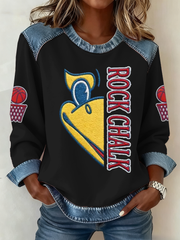Women's Basketball Print Denim Patchwork Top