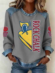 Women's Basketball Print Denim Patchwork Top