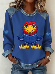 Women's Basketball Printed Denim Patchwork Top