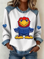 Women's Basketball Printed Denim Patchwork Top
