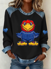 Women's Basketball Printed Denim Patchwork Top