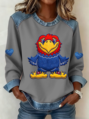 Women's Basketball Printed Denim Patchwork Top