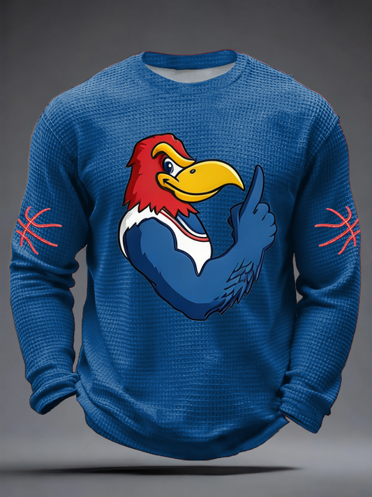 Men's Retro American Basketball Kansas Jayhawks Print Waffle Long Sleeve T-Shirt