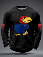 Men's Retro American Basketball Kansas Jayhawks Print Waffle Long Sleeve T-Shirt