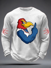 Men's Retro American Basketball Kansas Jayhawks Print Waffle Long Sleeve T-Shirt
