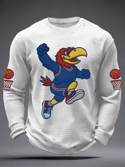 Men's Retro American Basketball Kansas Jayhawks Print Waffle Long Sleeve T-Shirt