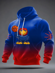 Men's Retro American Basketball Kansas Jayhawks Print Oversized Drop-Shoulder Hoodie with Pockets