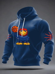 Men's Retro American Basketball Kansas Jayhawks Print Oversized Drop-Shoulder Hoodie with Pockets