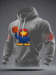 Men's Retro American Basketball Kansas Jayhawks Print Oversized Drop-Shoulder Hoodie with Pockets