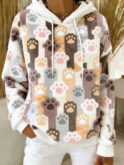 Women's Cute Cat Art Print Casual Flannel Hoodie