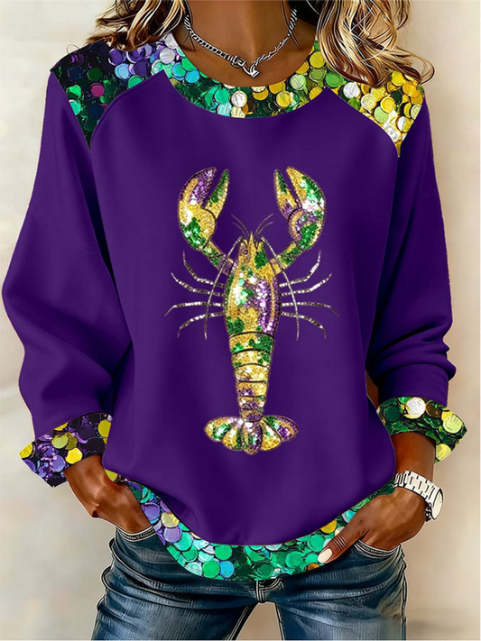 Women's Mardi Gras Crawfish Denim Patchwork Top