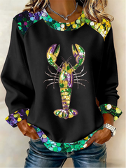 Women's Mardi Gras Crawfish Denim Patchwork Top