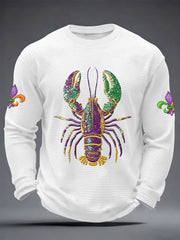 Men's Mardi Gras Lobster Fleur De Lis Print Casual Waffle Long Sleeve T-Shirt