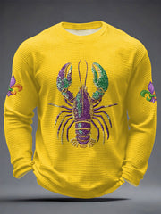 Men's Mardi Gras Lobster Fleur De Lis Print Casual Waffle Long Sleeve T-Shirt