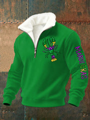 Men's Mardi Gras Lobster Print Plush Zipper Pullover