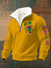 Men's Mardi Gras Lobster Print Plush Zipper Pullover