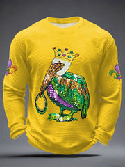 Men's Mardi Gras Pelican Print Casual Waffle Long Sleeve T-Shirt