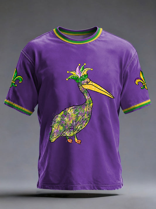 Men's Mardi Gras Pelican Fleur De Lis Print Casual Tee