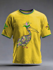 Men's Mardi Gras Pelican Fleur De Lis Print Casual Tee