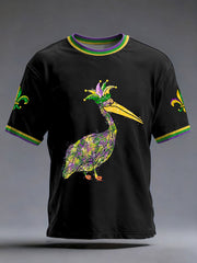 Men's Mardi Gras Pelican Fleur De Lis Print Casual Tee