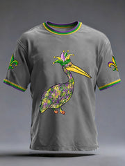 Men's Mardi Gras Pelican Fleur De Lis Print Casual Tee
