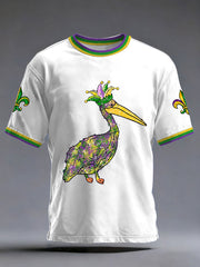 Men's Mardi Gras Pelican Fleur De Lis Print Casual Tee