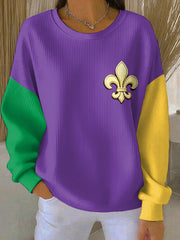 Women's Mardi Gras Fleur De Lis Colorblock Print Casual Sweatshirt