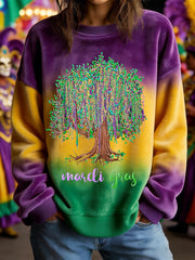 Women's Mardi Gras Beads Tree Gradient Print Casual Flannel Sweatshirt