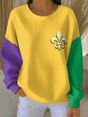 Women's Mardi Gras Fleur De Lis Colorblock Print Casual Sweatshirt