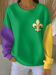 Women's Mardi Gras Fleur De Lis Colorblock Print Casual Sweatshirt