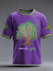 Men's Mardi Gras Beads Tree Fleur De Lis Print Casual Tee