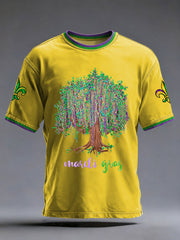 Men's Mardi Gras Beads Tree Fleur De Lis Print Casual Tee