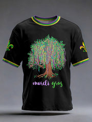 Men's Mardi Gras Beads Tree Fleur De Lis Print Casual Tee
