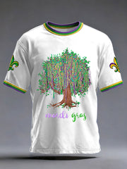 Men's Mardi Gras Beads Tree Fleur De Lis Print Casual Tee