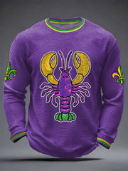 Men's Mardi Gras Lobster Fleur De Lis Print Casual Long Sleeve T-Shirt