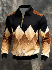 Men's Vintage Patchwork Zip Lapel Sweatshirt