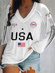 Women's USA Flag V-Neck Tops