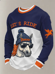 Men's Let's Ride Horse Football Lover Print Waffle Sweatshirt