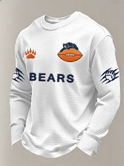 Men's Bears Print Football Fans Gameday Casual Waffle Long Sleeve T-Shirt