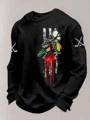 Men's Vintage Hockey Print Waffle Crewneck Sweatshirt