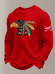 Men's Vintage Hockey Print Waffle Crewneck Sweatshirt