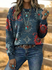 Women's Vintage Western Aztec Art Drawstring Sweatshirt